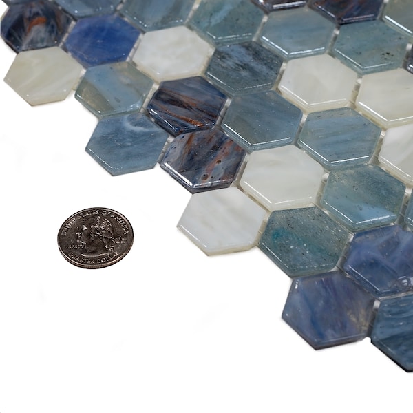 Apollo Tile Sample of Sky Blue 10.8"x11.5" Hexagon Glass Mosaic Tile - APLAHX9905EC02 SAMPLE