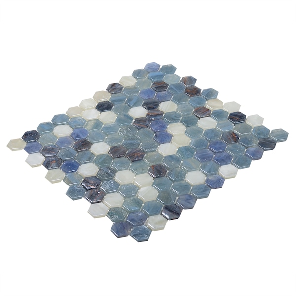 Apollo Tile Sample of Sky Blue 10.8"x11.5" Hexagon Glass Mosaic Tile - APLAHX9905EC02 SAMPLE