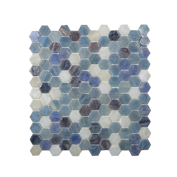 Apollo Tile Sample of Sky Blue 10.8"x11.5" Hexagon Glass Mosaic Tile - APLAHX9905EC02 SAMPLE