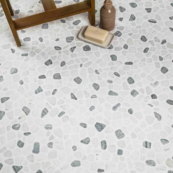 Msi Black And White Pebbles 11.42 In. X 11.42 In. Marble Mesh-Mounted Mosaic Tile, 10PK - ZOR-MD-0102