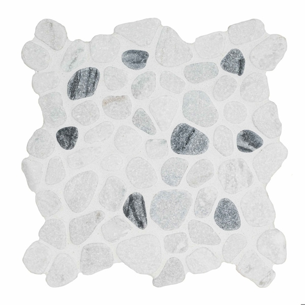 Msi Black And White Pebbles 11.42 In. X 11.42 In. Marble Mesh-Mounted Mosaic Tile, 10PK - ZOR-MD-0102