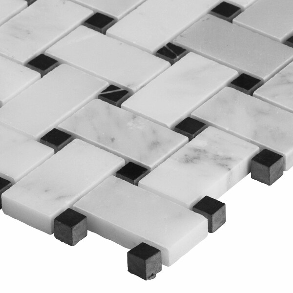 Msi Greecian White Basketweave SAMPLE Polished Marble Mesh-Mounted Mosaic Tile - ZOR-MD-0118-SAM