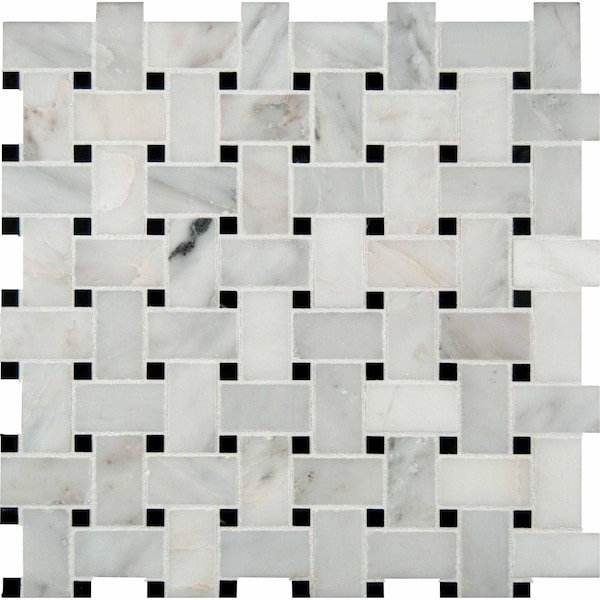 Msi Greecian White Basketweave SAMPLE Polished Marble Mesh-Mounted Mosaic Tile - ZOR-MD-0118-SAM