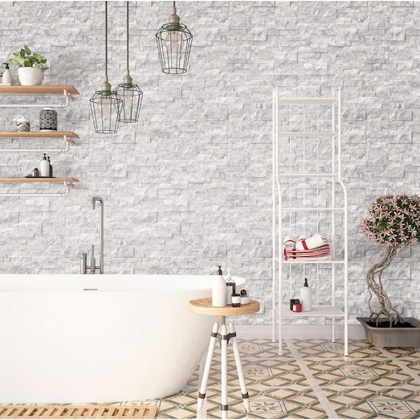 Msi Rockmount Arabescato Carara Splitface Ledger Panel 6"X18" Spliface Natural Marble Wall Tile, 4PK - ZOR-PNL-0017
