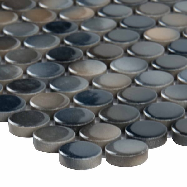 Msi Penny Round Azul 11.3 In. X 12.2 In. X 6 Mm Porcelain Mesh-Mounted Mosaic Tile, 15PK - ZOR-MD-0212