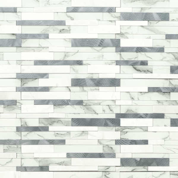 Msi Denali Frost Interlocking 12 x 12 Glass Peel and Stick MosaicTile, 20PK - ZOR-MD-0577