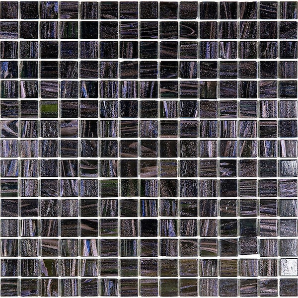 Apollo Tile Celestial 12 in. x 12 in. Glossy Oil Black Glass Mosaic Wall and Floor Tile 20 sq. ft./case, 20PK - APLST88BK905A