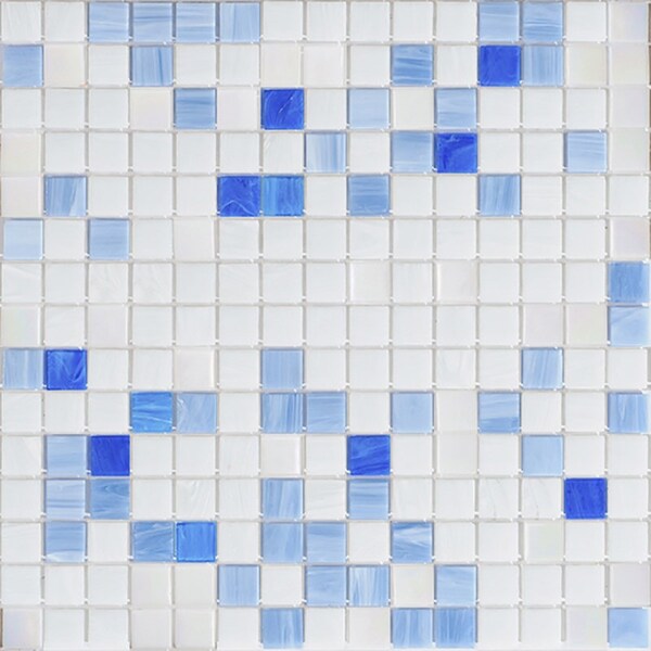 Apollo Tile Mingles 12in x 12in Glossy White and Light Blue Glass Mosaic Wall and Floor Tile 20 sqft/case, 20PK - APLNAVYMIX1A