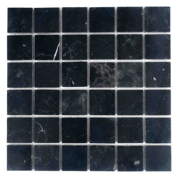 Apollo Tile Vigoro 12 in. x 12 in. Polished Black Nero Marquina Mosaic Wall and Floor Tile, 5PK - APLTRK8854A