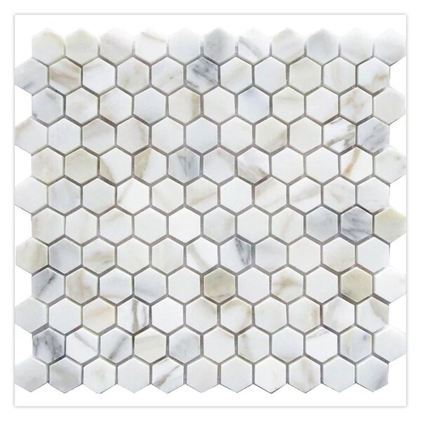 Apollo Tile 11x12 in. Polished White Gray Marble Mosaic Hexagon Wall and Floor Tile 4.55 sq ft/case, 5PK - APLTSC88G43PA