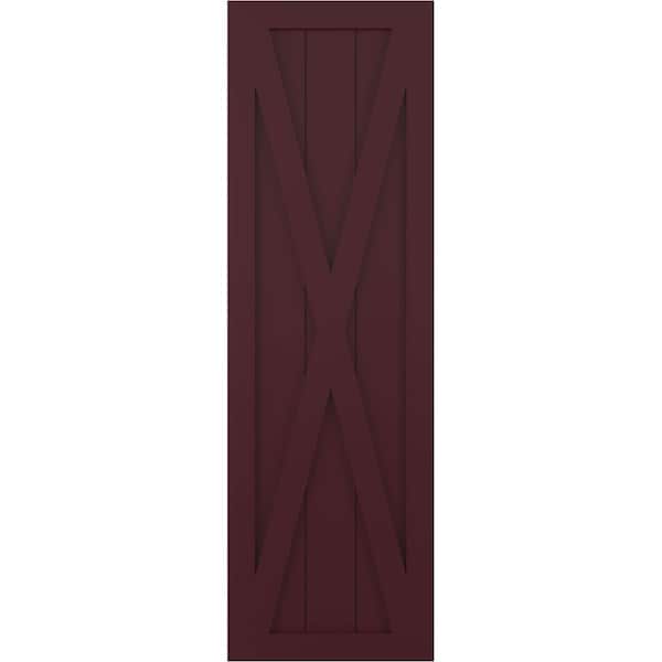 Ekena Millwork True Fit PVC Single X-Board Farmhouse Fixed Mount Shutters, Wine Red, 12W x 52H, PR - TFP001FH12X052WR