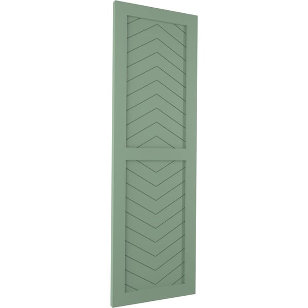 Ekena Millwork True Fit PVC Two Panel Chevron Modern Style Fixed Mount Shutters, Track Green, 12W x 74H, PR - TFP101CV12X074TG