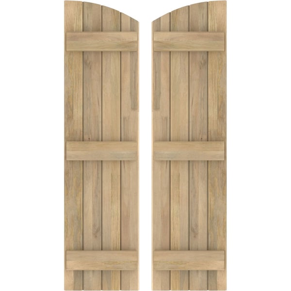 Ekena Millwork Americraft 4-Board (3 Batten) Wood Joined Board-n-Batten Shutters w/Ellipt Top, ARW401BE414X67UNH, PR - ARW401BE414X67UNH