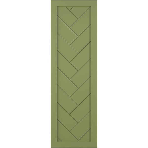 Ekena Millwork True Fit PVC Single Panel Herringbone Modern Style Fixed Mount Shutters, Moss Green, 18W x 27H, PR - TFP001HB18X027MG