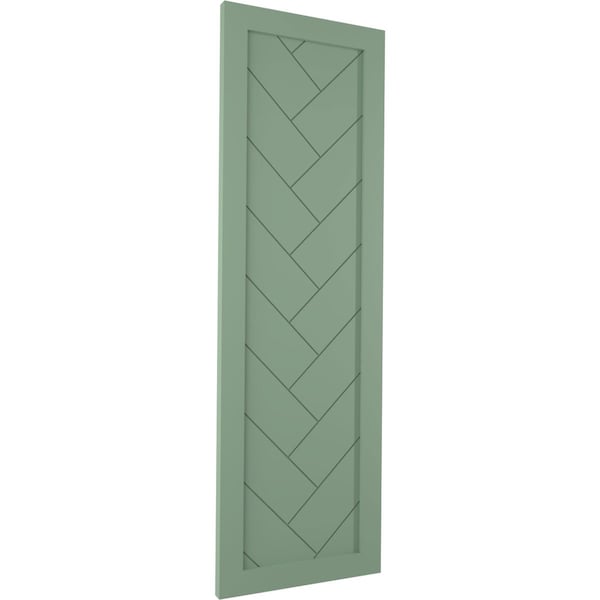 Ekena Millwork True Fit PVC Single Panel Herringbone Modern Style Fixed Mount Shutters, Track Green, 12W x 32H, PR - TFP001HB12X032TG