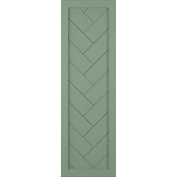 Ekena Millwork True Fit PVC Single Panel Herringbone Modern Style Fixed Mount Shutters, Track Green, 12W x 32H, PR - TFP001HB12X032TG