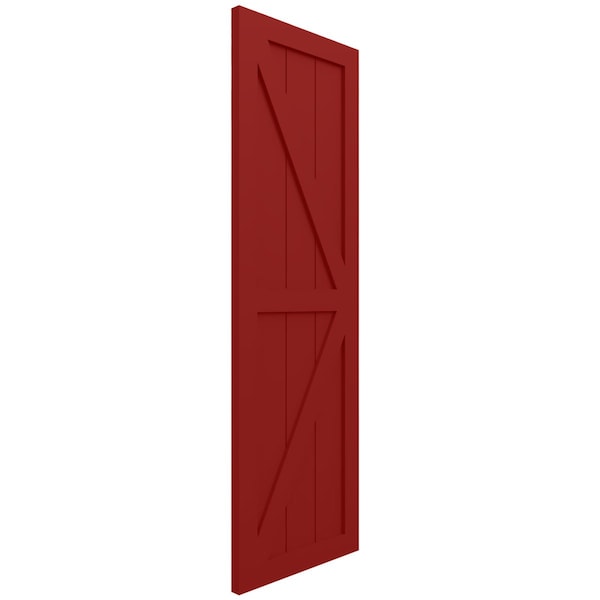 Ekena Millwork True Fit PVC Two Equal Panel Farmhouse Fixed Mount Shutters w/ Z-Bar, Fire Red , 18W x 28H, PR - TFP102FH18X028BR