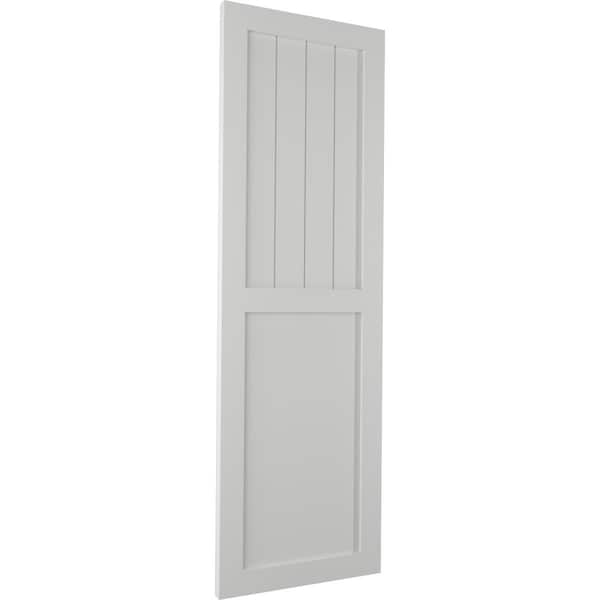 Ekena Millwork True Fit PVC Farmhouse/Flat Panel Combination Fixed Mount Shutters, Hailstorm Gray, 15W x 58H, PR - TFP101FC15X058ST