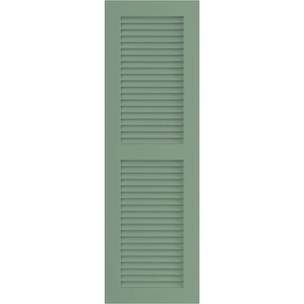 Ekena Millwork True Fit PVC, Two Equal Louver Shutters, Track Green, 15W x 73H, PR - TFP101LVF15X073TG