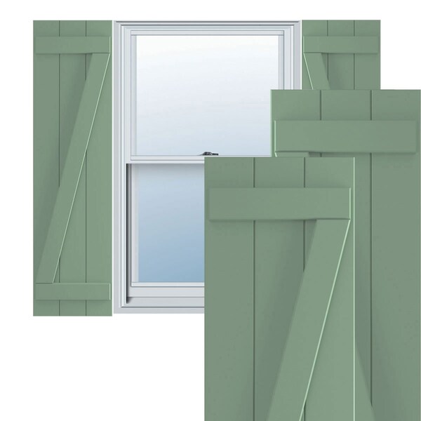Ekena Millwork True Fit PVC, Three Board Joined Board-n-Batten Shutters w/Z-Bar, Track Green , 16 1/8W x 51H, PR - TFP102BBF16X051TG