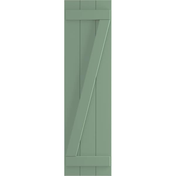 Ekena Millwork True Fit PVC, Three Board Joined Board-n-Batten Shutters w/Z-Bar, Track Green , 16 1/8W x 51H, PR - TFP102BBF16X051TG