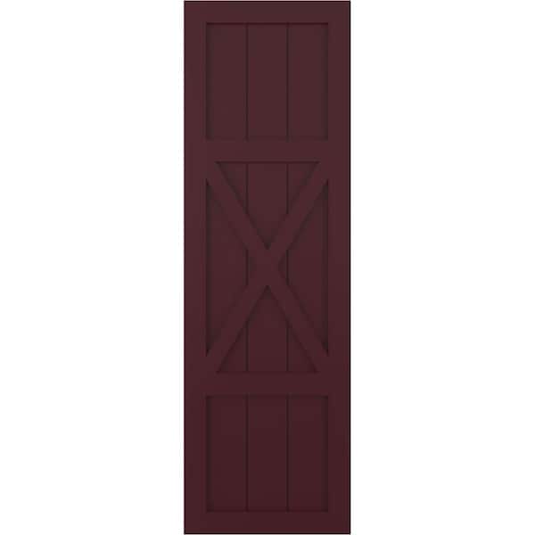 Ekena Millwork True Fit PVC Center X-Board Farmhouse Fixed Mount Shutters, Wine Red , 12W x 39H, PR - TFP107FH12X039WR