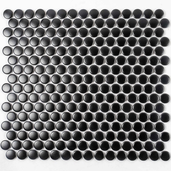 Apollo Tile Cirkel 11.46 in. x 12.4 in. Glossy Black Porcelain Mosaic Wall and Floor Tile 9.87 sqft/case, 10PK - ORB8803BKMA