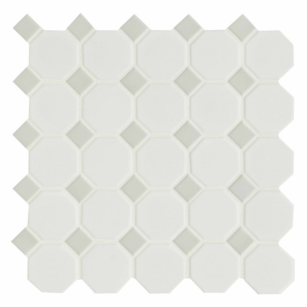 Msi White And Gray Matte 11.61 X 11.61 In. Octagon Porcelain Mosaic Tile, 15PK - ZOR-MD-0412
