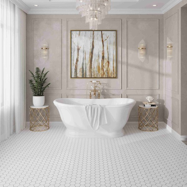 Apollo Tile Nubes 10 x 12 in. Honed Snow White Marble Mosaic Hexagon Wall and Floor Tile 4.46 sq ft/case, 5PK - APLMKN88G55HA