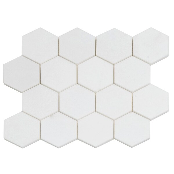 Apollo Tile Nubes 10 x 12 in. Honed Snow White Marble Mosaic Hexagon Wall and Floor Tile 4.46 sq ft/case, 5PK - APLMKN88G55HA
