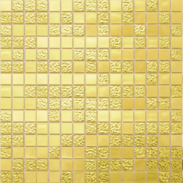 Apollo Tile Mingles 12 in. x 12 in. Glossy Gold Yellow Glass Mosaic Wall and Floor Tile 20 sq. ft./case, 20PK - MIX2088YL347A