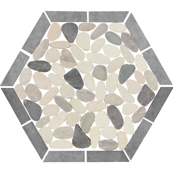Daltile Pebble Oasis Natural Stone Framed Hexagon Pebble Mosaic 11in x 10in in Tumbled Harbor, 17PK - PB45FRMHXPBMSTM