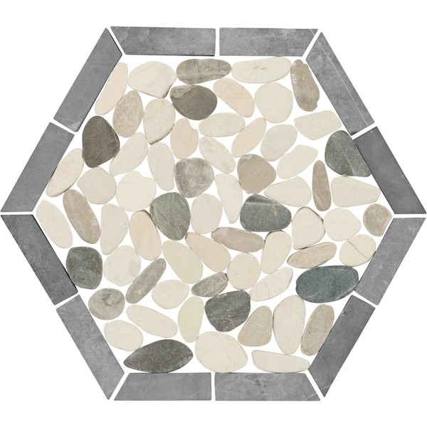 Daltile Pebble Oasis Natural Stone Framed Hexagon Pebble Mosaic 11in x 10in in Tumbled Harbor, 17PK - PB45FRMHXPBMSTM