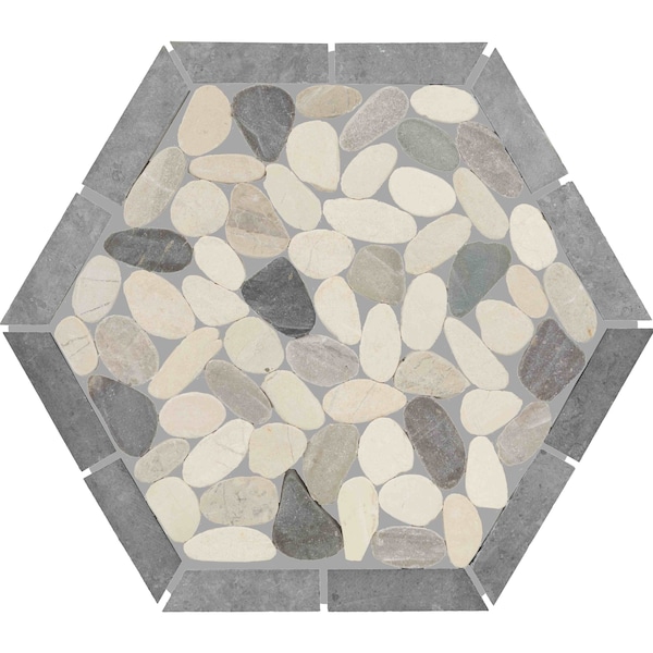 Daltile Pebble Oasis Natural Stone Framed Hexagon Pebble Mosaic 11in x 10in in Tumbled Harbor, 17PK - PB45FRMHXPBMSTM