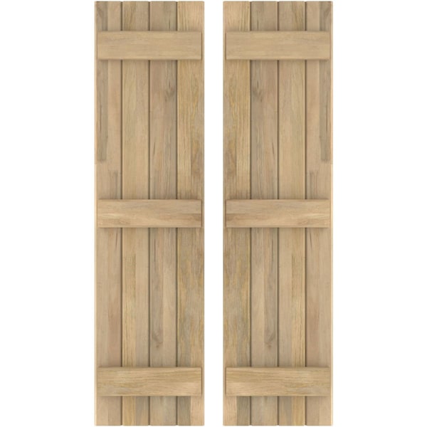 Ekena Millwork Americraft 4-Board (3 Batten) Exterior Real Wood Joined Board-n-Batten Shutters, ARW401BB414X48UNH, PR - ARW401BB414X48UNH