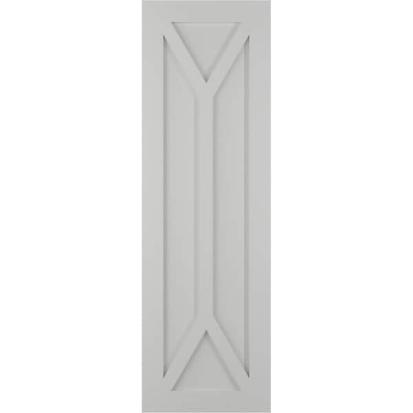 Ekena Millwork True Fit PVC San Carlos Mission Style Fixed Mount Shutters, Hailstorm Gray, 15W x 80H, PR - TFP001SC15X080ST