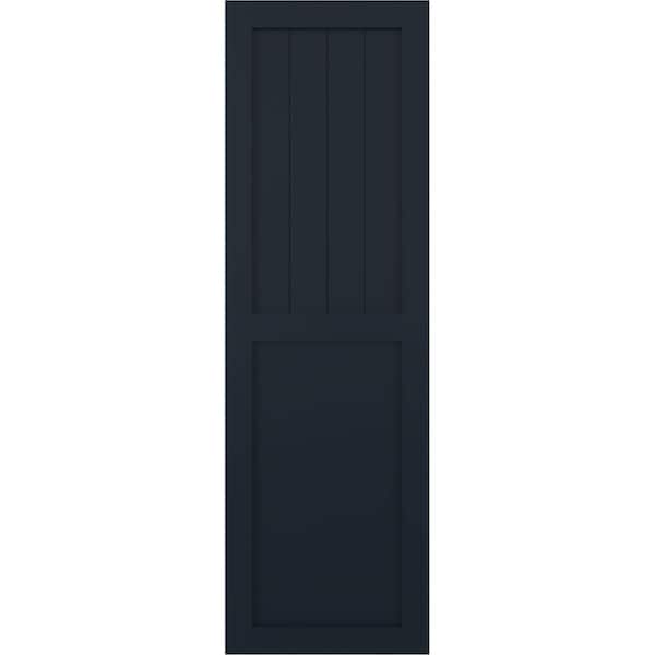 Ekena Millwork True Fit PVC Farmhouse/Flat Panel Combination Fixed Mount Shutters, Starless Night Blue, 15"W x 74"H - TFP101FC15X074OB