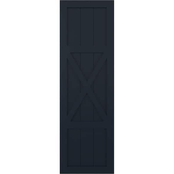 Ekena Millwork True Fit PVC Center X-Board Farmhouse Fixed Mount Shutters, Starless Night Blue , 15W x 64H, PR - TFP107FH15X064OB