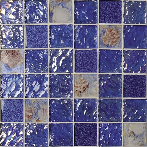 Intrend Tile 2 x 2 Rhapsody In Blue Glass Square Ocean Blue And Sea Shell Color - Mixed - GT006-A