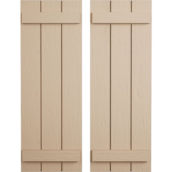 Ekena Millwork Rustic Three Board Joined Board-n-Batten Rough Sawn Faux Wood Shutters, 16 1/2W x 36H, PR - SHUBJS16X36RSPR