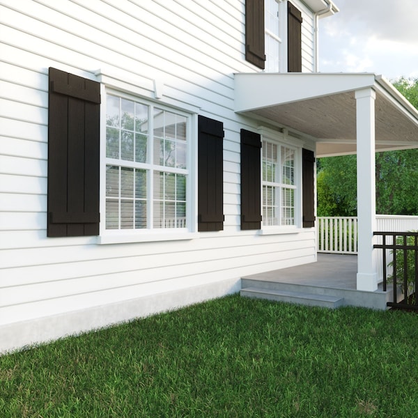 Ekena Millwork Rustic Three Board Joined Board-n-Batten Rough Sawn Faux Wood Shutters, 16 1/2W x 36H, PR - SHUBJS16X36RSPR
