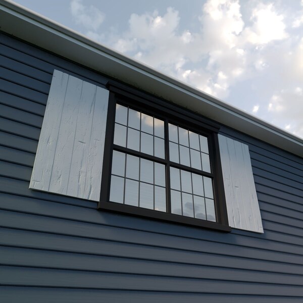 Ekena Millwork Rustic Four Board Joined Board-n-Batten Hand Hewn Faux Wood Shutters w/No Batten, 22W x 76H, PR - SHUBJN22X76HHPR