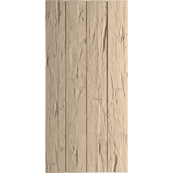Ekena Millwork Rustic Four Board Joined Board-n-Batten Hand Hewn Faux Wood Shutters w/No Batten, 22W x 76H, PR - SHUBJN22X76HHPR