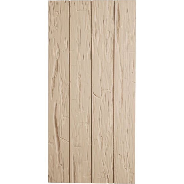 Ekena Millwork Rustic Four Board Joined Board-n-Batten Hand Hewn Faux Wood Shutters w/No Batten, 22W x 76H, PR - SHUBJN22X76HHPR