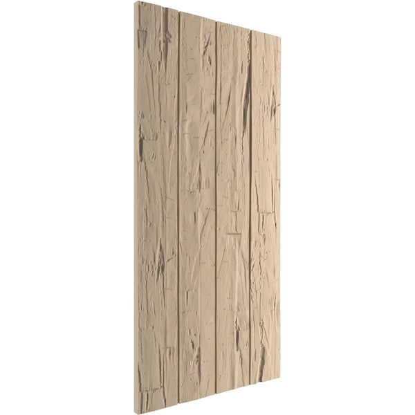 Ekena Millwork Rustic Four Board Joined Board-n-Batten Hand Hewn Faux Wood Shutters w/No Batten, 22W x 76H, PR - SHUBJN22X76HHPR