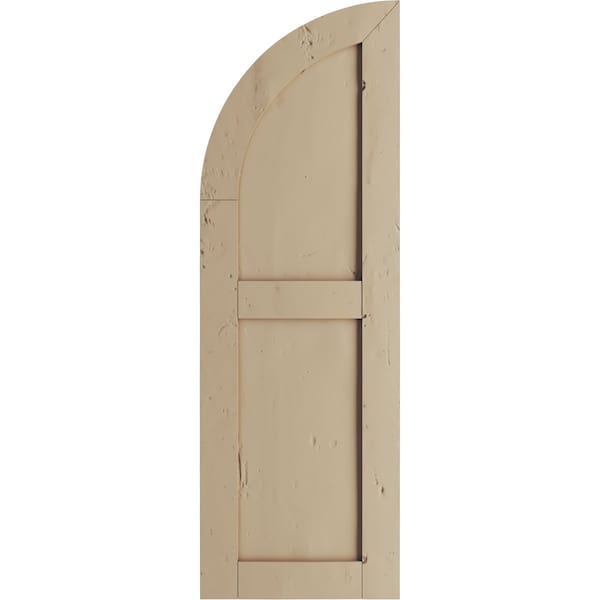 Ekena Millwork Knotty Pine 2 Equal Flat Panel w/Quarter Round Arch Top Faux Wood Shutters, 15W x 66H, PR - SHUFPQ15X66KPPR