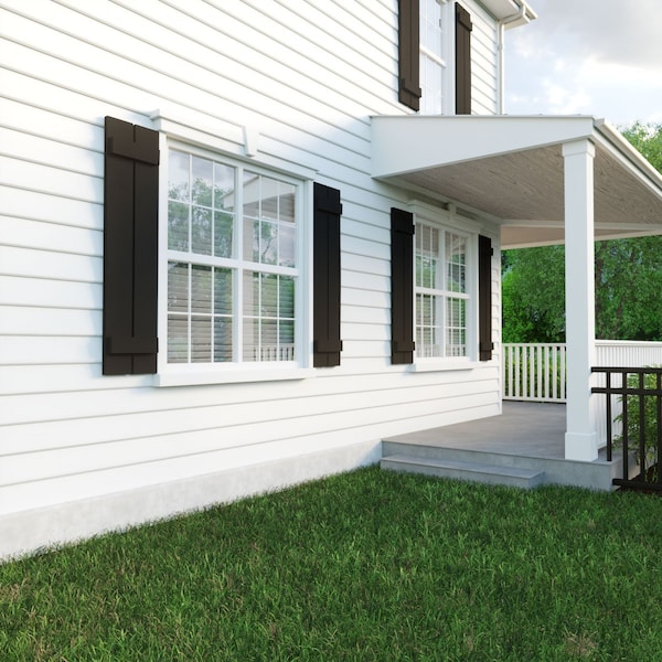 Ekena Millwork Rustic Two Board Spaced Board-n-Batten Rough Cedar Faux Wood Shutters, 11 1/2W x 26H, PR - SHUBSS11X26RCPR