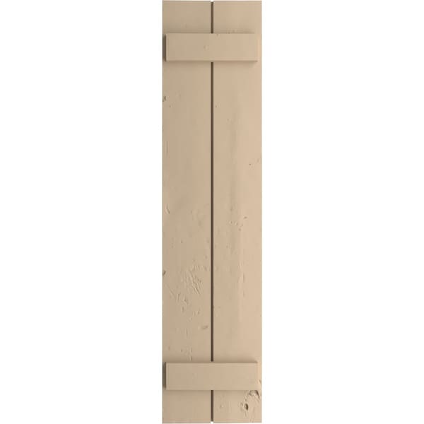 Ekena Millwork Rustic Two Board Joined Board-n-Batten Knotty Pine Faux Wood Shutters, 11W x 32H, PR - SHUBJS11X32KPPR