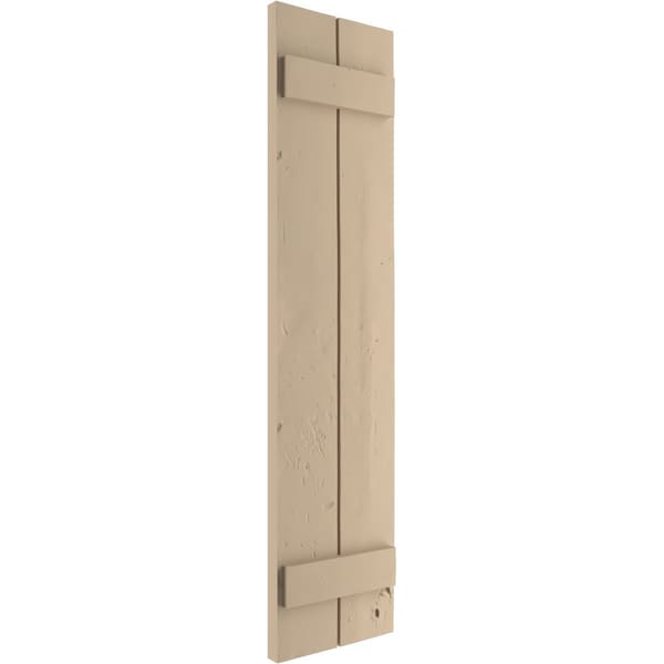 Ekena Millwork Rustic Two Board Joined Board-n-Batten Knotty Pine Faux Wood Shutters, 11W x 32H, PR - SHUBJS11X32KPPR