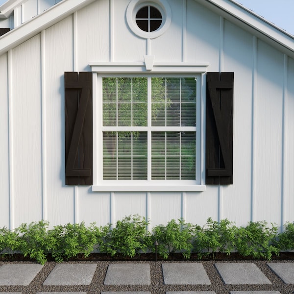 Ekena Millwork Rustic Two Board Spaced Board-n-Batten Riverwood Faux Wood Shutters w/Z-Board, 11 1/2W x 88H, PR - SHUBSZ11X88RWPR